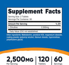 Nutricost L-Citrulina 2500mg por dosis - 120 Comprimidos (60 dosis)