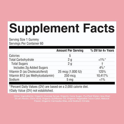 MARYRUTH'S Organic Vitamin D3 + B12 Gummies for Ages 4+ | Bone Health | Immune Support | Energy Metabolism | Cognitive – Image 8