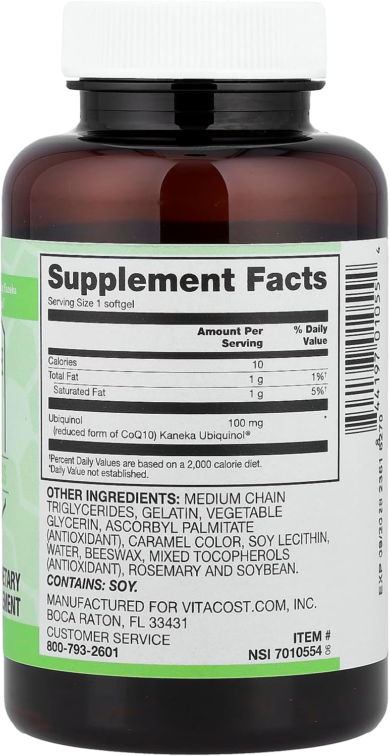Vitacost Synergy® Ubiquinol CoQH 100 mg, 60 Cápsulas blandas