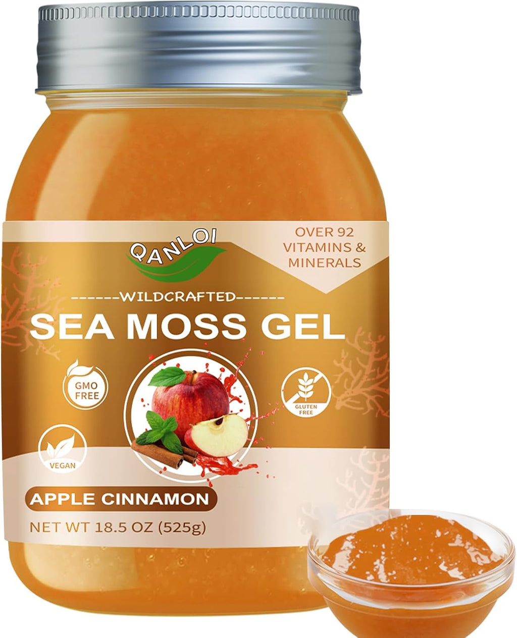 Sea Moss Raw Gel Natural con Irish Sea Moss - Apoyo Inmunológico y Digestivo - 425g (15 oz) - Sabor Manzana Verde