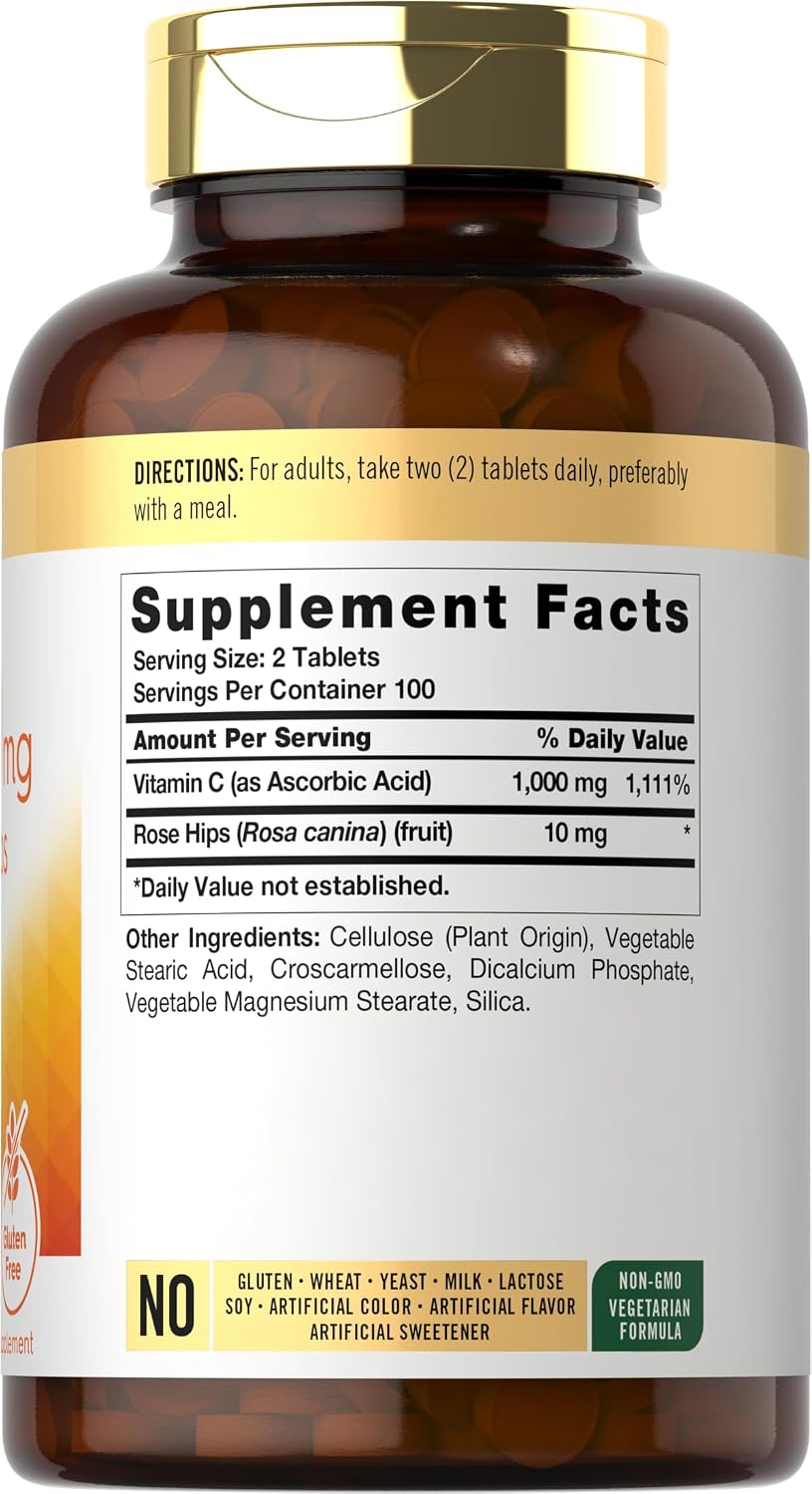 Carlyle Vitamina C 500mg con Escaramujo | 200 Comprimidos | Fórmula de Alta Potencia | Vegetariano, No-GMO, Sin Gluten
