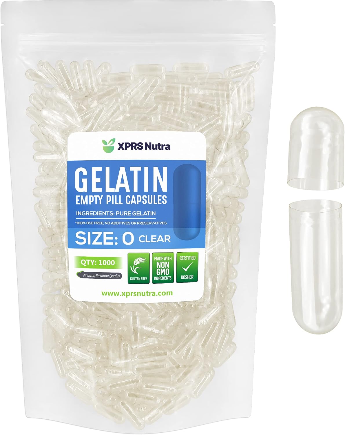 Cápsulas de Gelatina Vacías Tamaño 0 - 1000 Unidades - XPRS Nutra