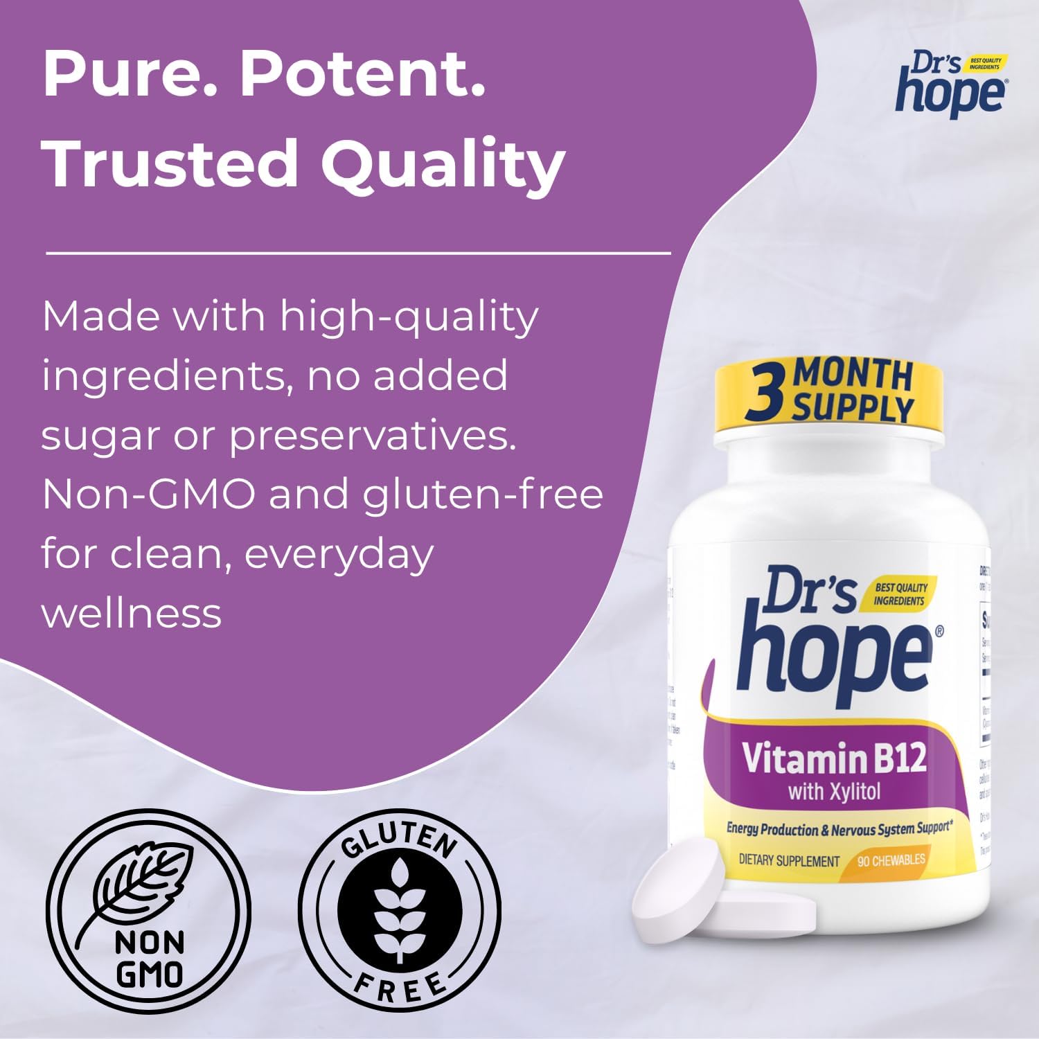 Vitamina B12 1000 mcg – 90 Comprimidos Masticables – Dr’s Hope