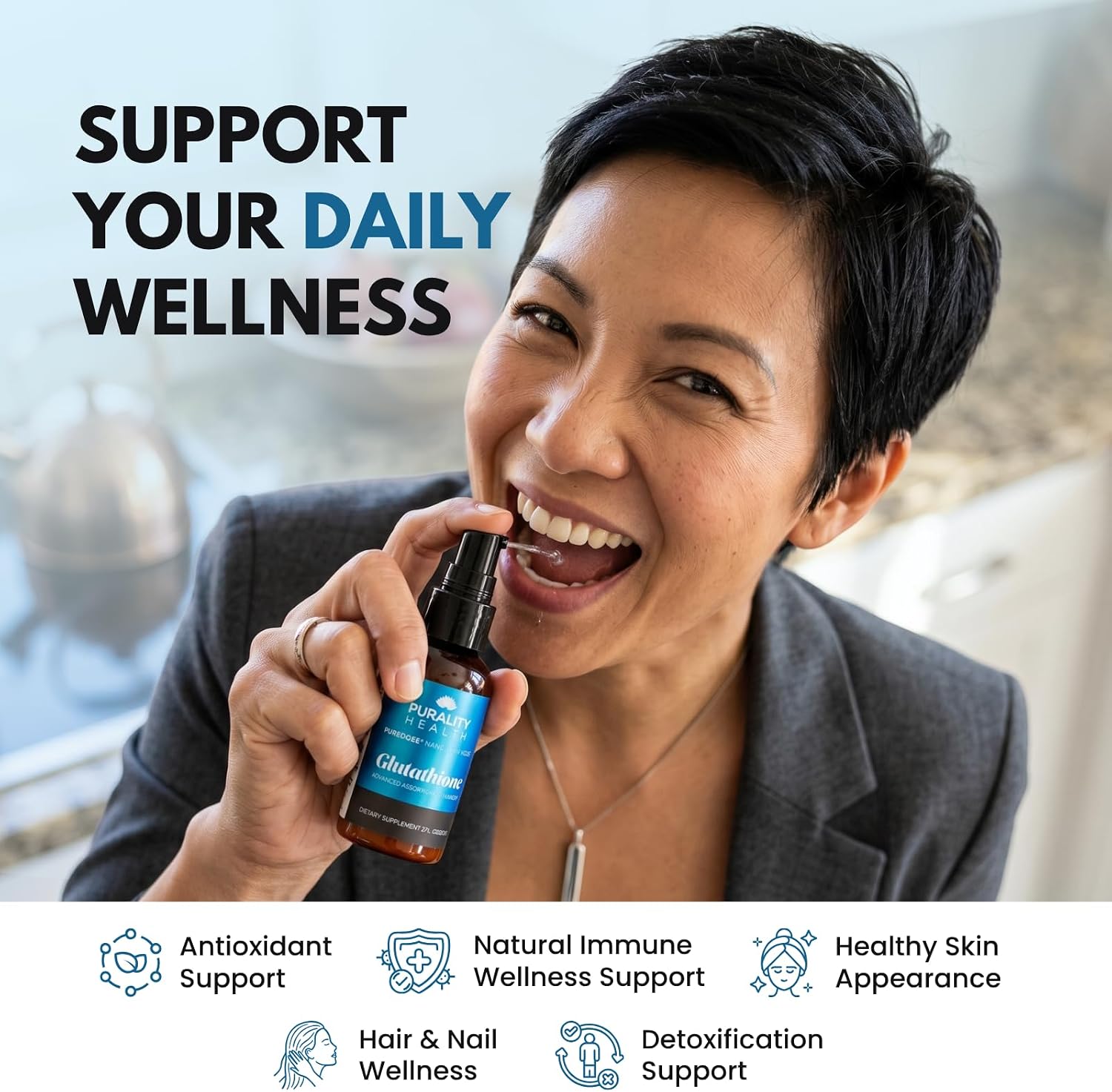 PuraTHRIVE Glutatión Liposomal Nano con Vitamina C | 30 Días de Suministro | Sabor Piña