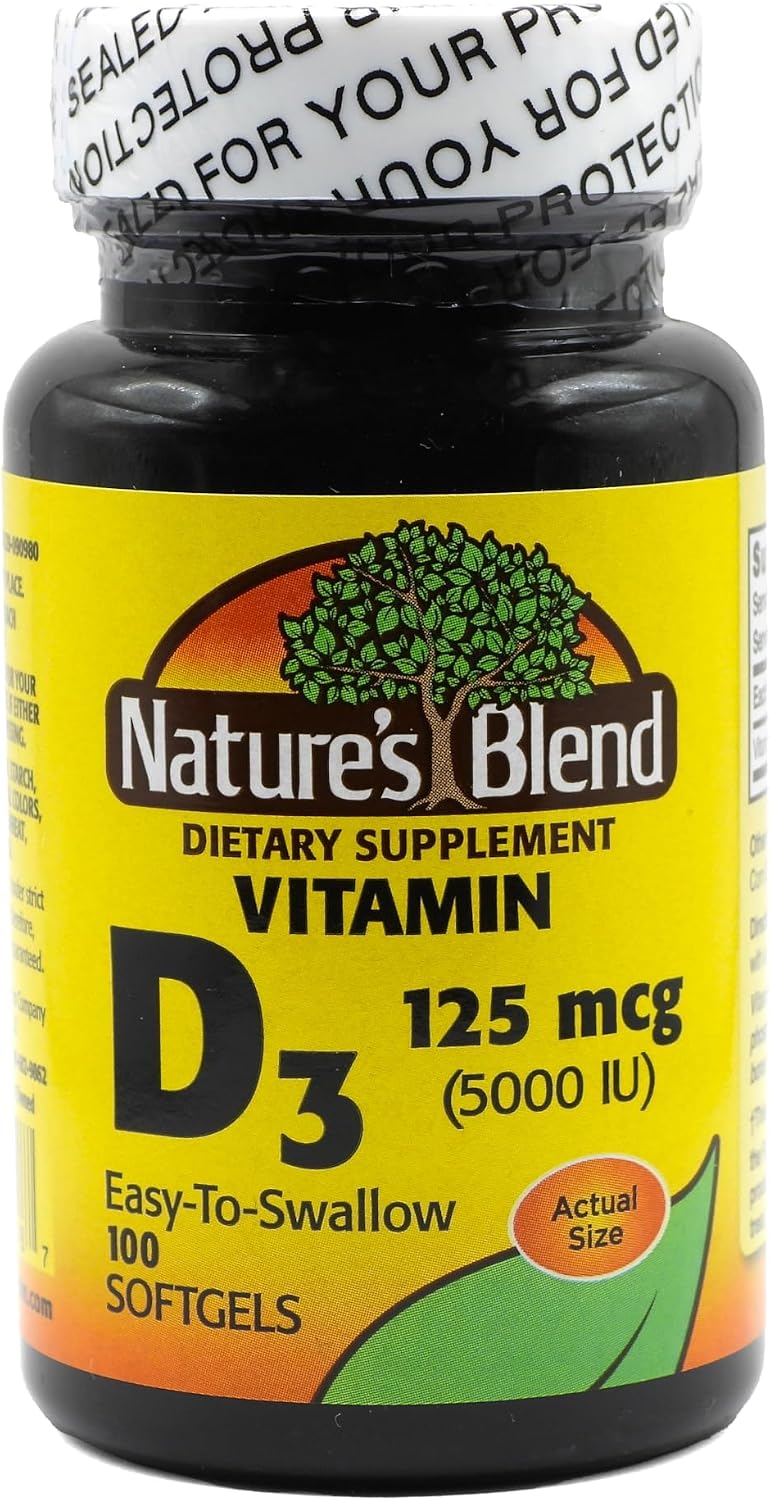 Nature's Blend Vitamina D3 125 mcg (5000 UI) Perlas blandas, 100 unidades