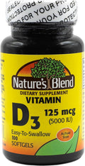 Nature's Blend Vitamina D3 125 mcg (5000 UI) Perlas blandas, 100 unidades