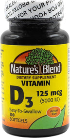 Nature's Blend Vitamina D3 125 mcg (5000 UI) Perlas blandas, 100 unidades