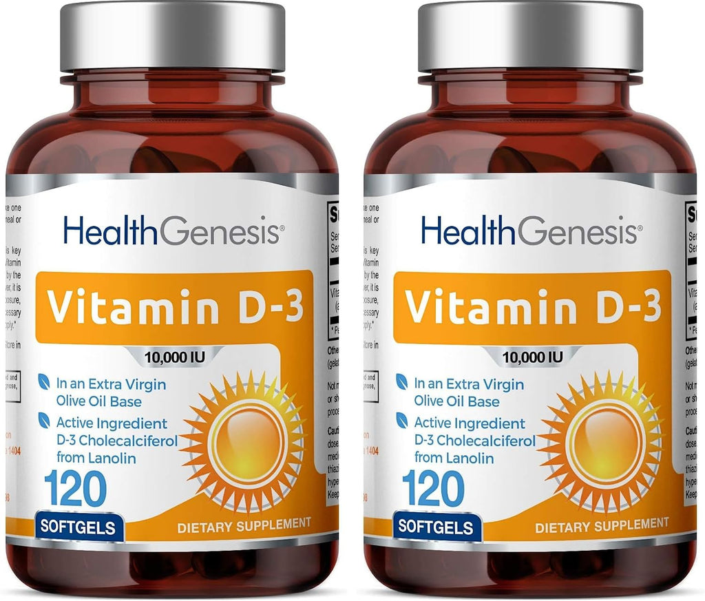 Vitamina D3 10000 UI 120 Cápsulas Blandas - Alta Potencia en Aceite de Oliva Virgen Extra