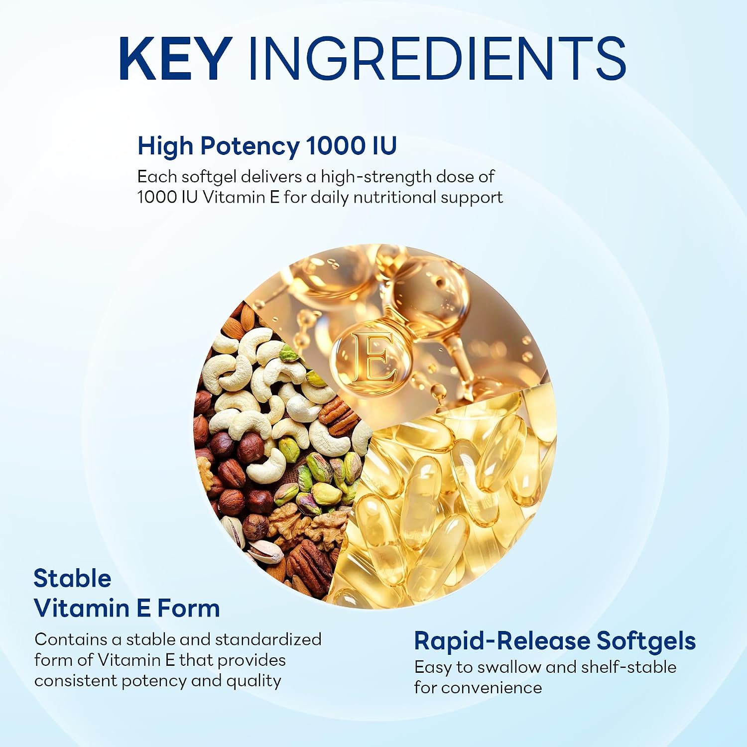 Vitamin World Vitamin E 1000 IU Softgels, 450mg dl-Alpha, 1 Softgel Daily, Supports Antioxidant Protection and Heart, Immune & Skin Health, Gluten-Free, 100 Servings