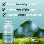 Herbtonics Sea Moss, Black Cumin Seed, Ashwagandha, Burdock Root & ACV Complex | Apoyo Inmunidad, Estrés y Digestión | 60 Cápsulas