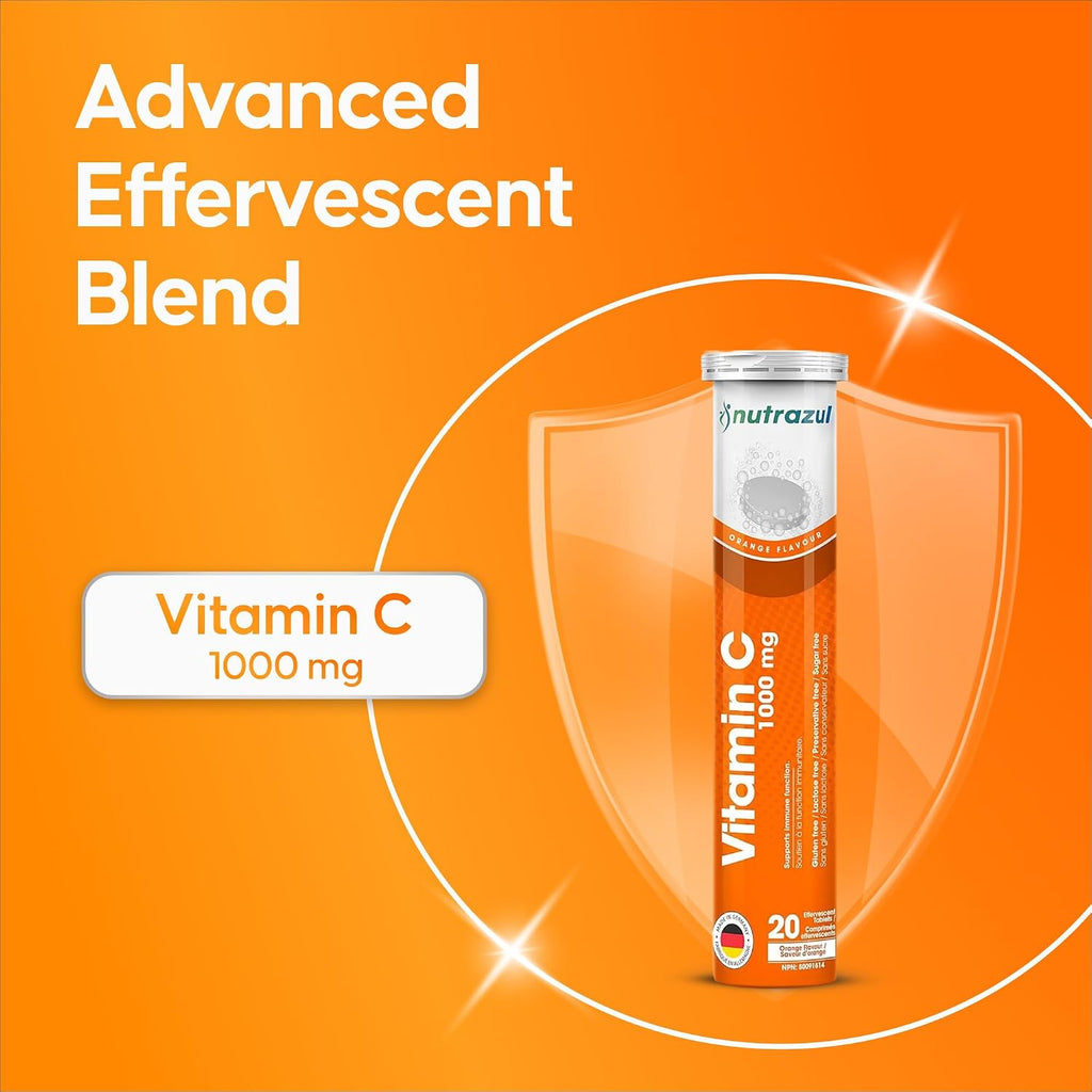 nutrazul Vitamina C 1000mg Comprimidos Efervescentes, Sabor Naranja, 100 Unidades (5x20)