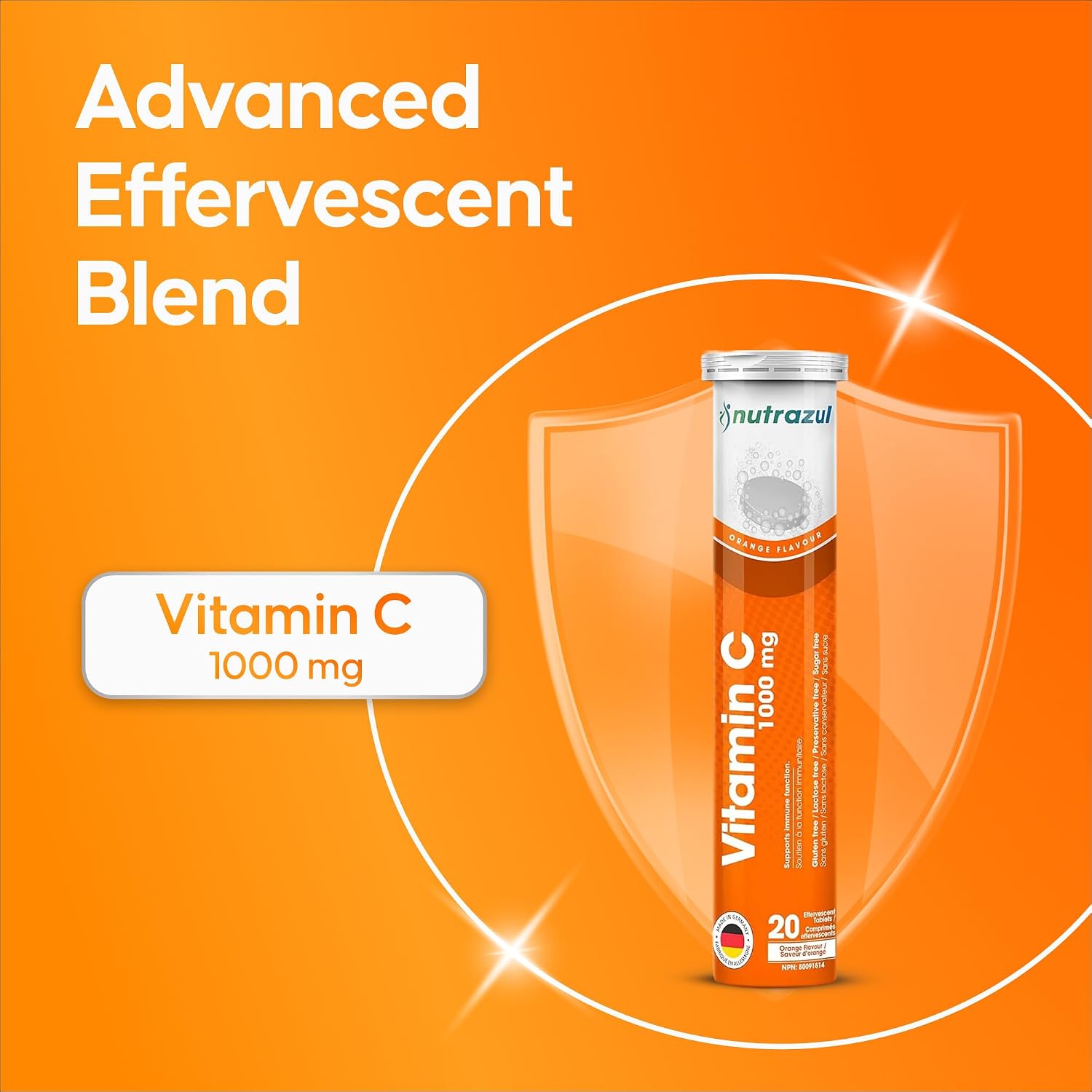 nutrazul Vitamina C 1000mg Comprimidos Efervescentes, Sabor Naranja, 100 Unidades (5x20)