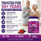 C-Salts Vitamina C en Polvo Tamponada - Orgánica, Suave para el Estómago - 4000mg por Ración - Sabor Frutos del Bosque - 735g (26oz) - 272 Porciones - Vegano, Sin Gluten, Sin Azúcar
