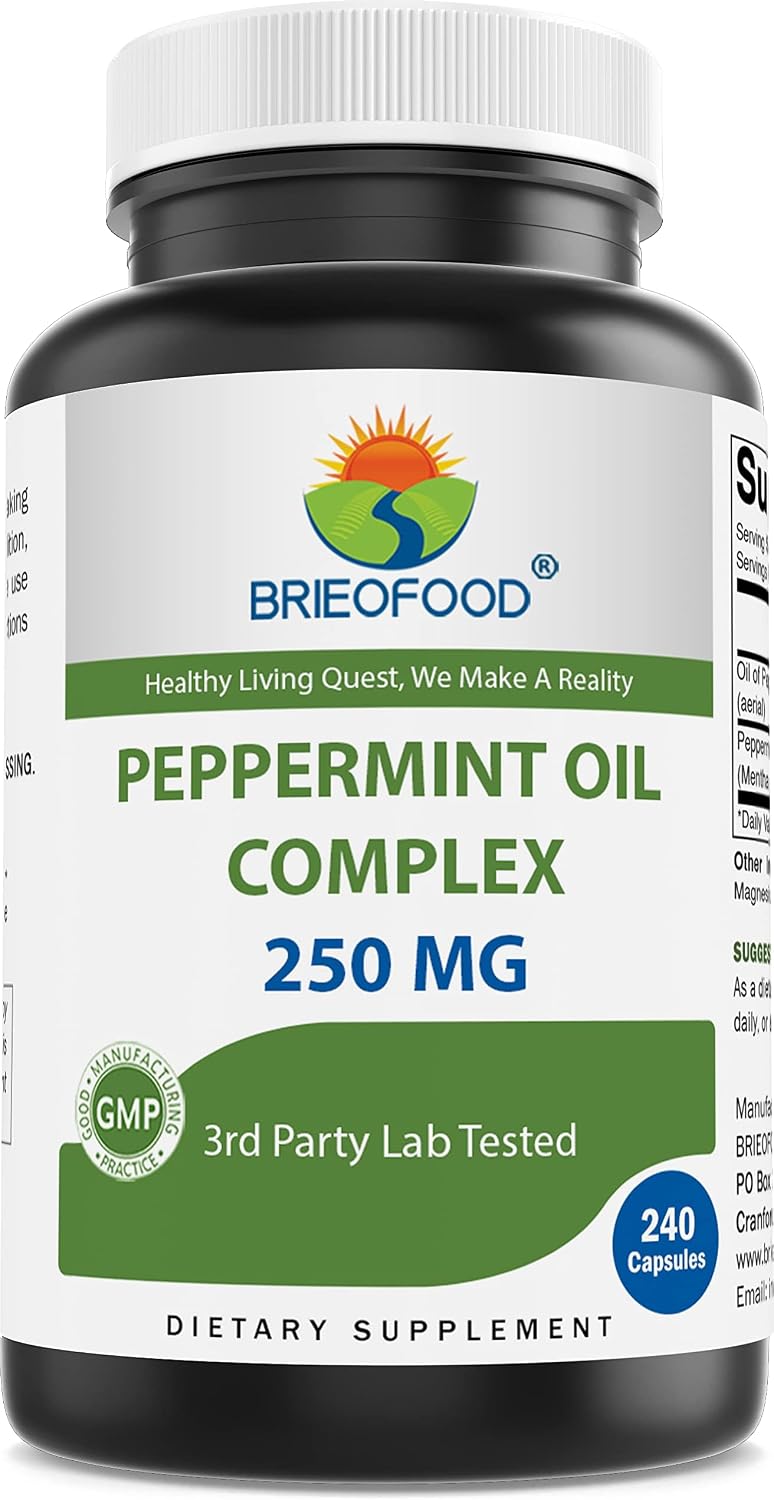 Brieofood Complejo de Aceite de Menta - 250 mg - 240 Cápsulas - Apoya la Salud Digestiva - Sin Gluten y Non-GMO