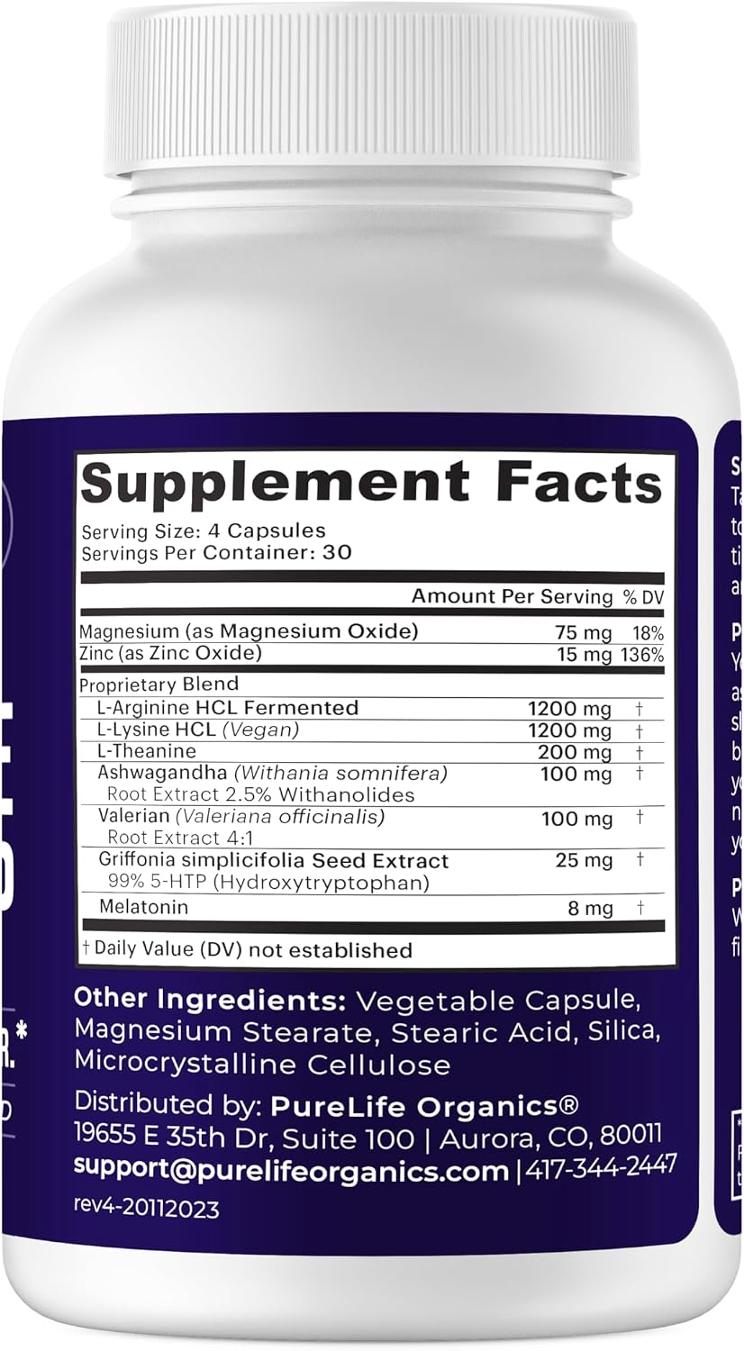 PureLife Organics Pure Sleep - Suplemento para el Sueño Profundo - 30 Días - 120 Cápsulas Veganas y Sin Gluten - Formulado por Médico