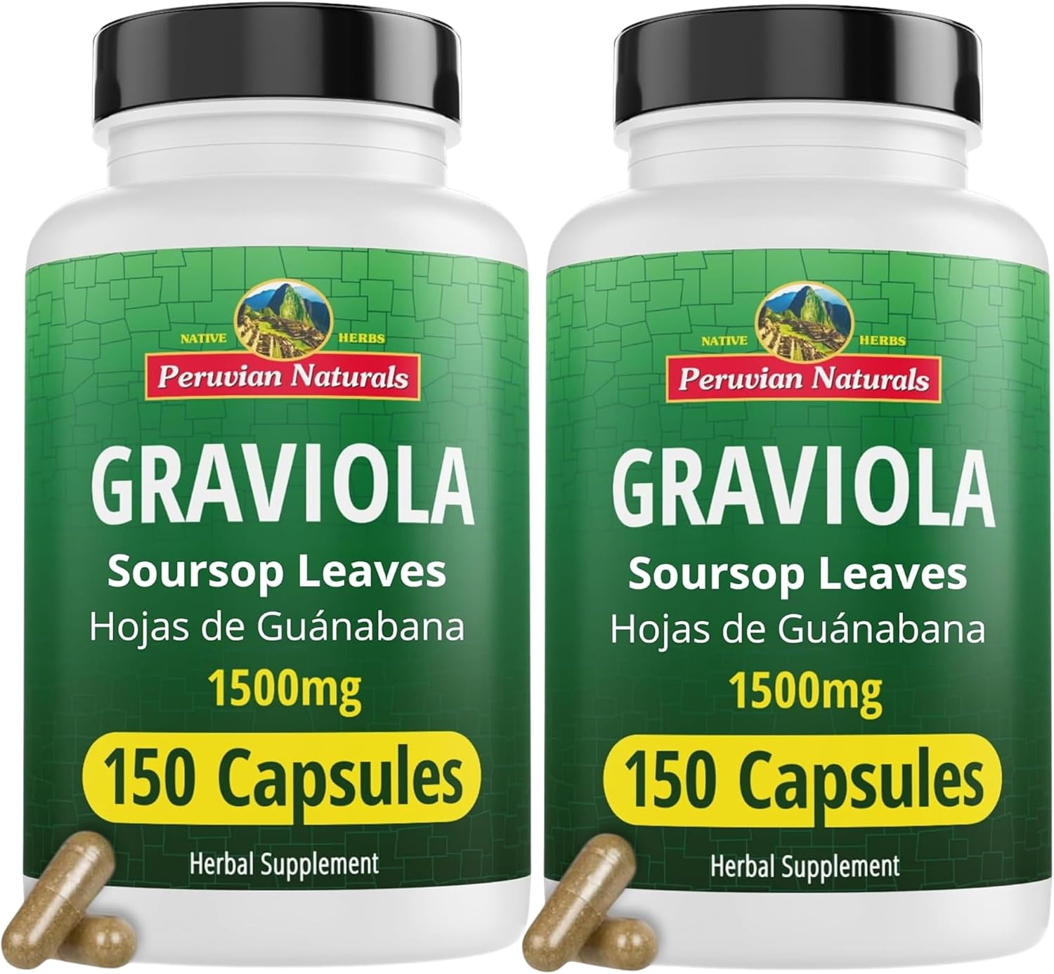 Graviola Soursop Cápsulas de 1500 mg, 150 Unidades – Peruvian Naturals