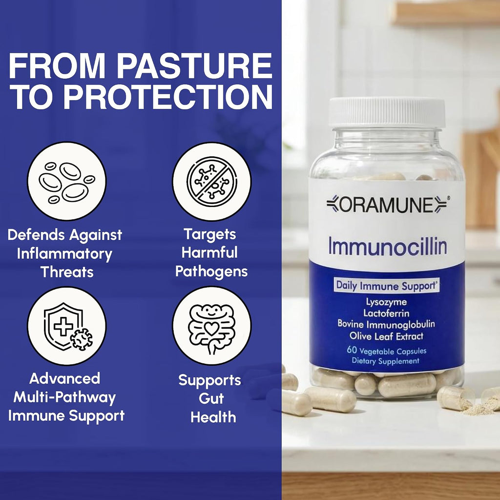 Oramune ImmunoCillin – Immune Supplement with Lactoferrin and Olive Extract, 60 Capsules