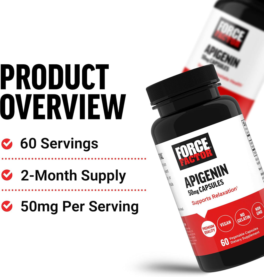 Force Factor Apigenin 50 mg, 60 cápsulas – Suplemento para la relajación y el estrés