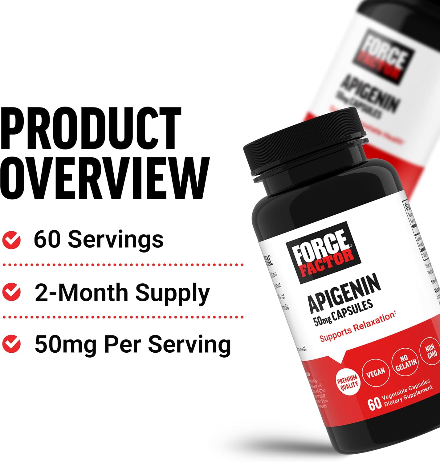 Force Factor Apigenin 50 mg, 60 cápsulas – Suplemento para la relajación y el estrés