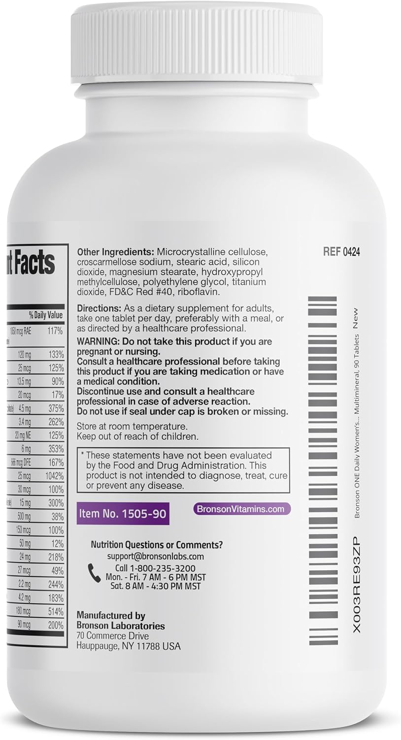 Bronson ONE Daily Women's 50+ Complete Multivitamin Multimineral, 90 Comprimidos