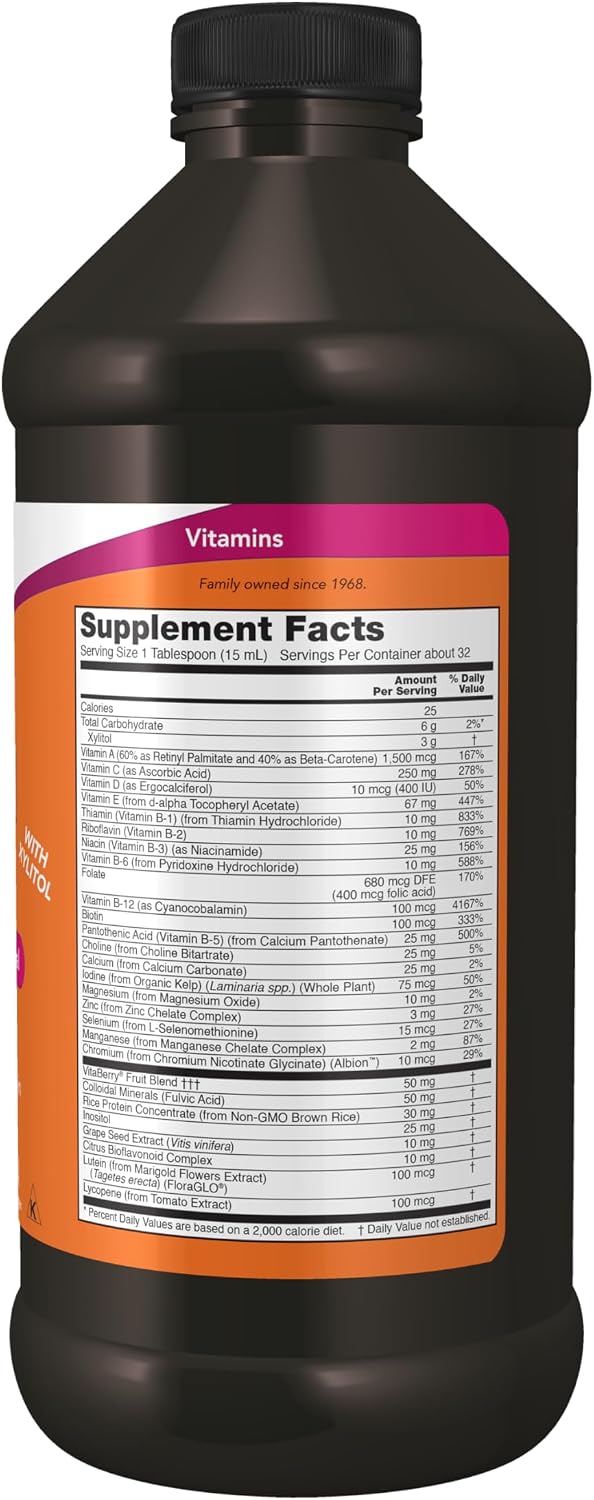 NOW Foods Liquid Multi, Sabor Naranja Tropical, Absorción Rápida, con Fitonutrientes, 473 ml