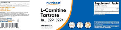 Nutricost Tartrato de L-Carnitina en Polvo (100 Gramos) - 1 Gramo por Ración; 100 Raciones – Image 7