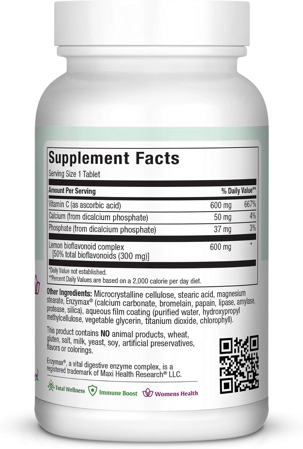 Complexe de Vitamina C 600 mg con Bioflavonoides de Limón, Calcio y Fósforo - Pure-C Bio 600 - 90 Comprimidos