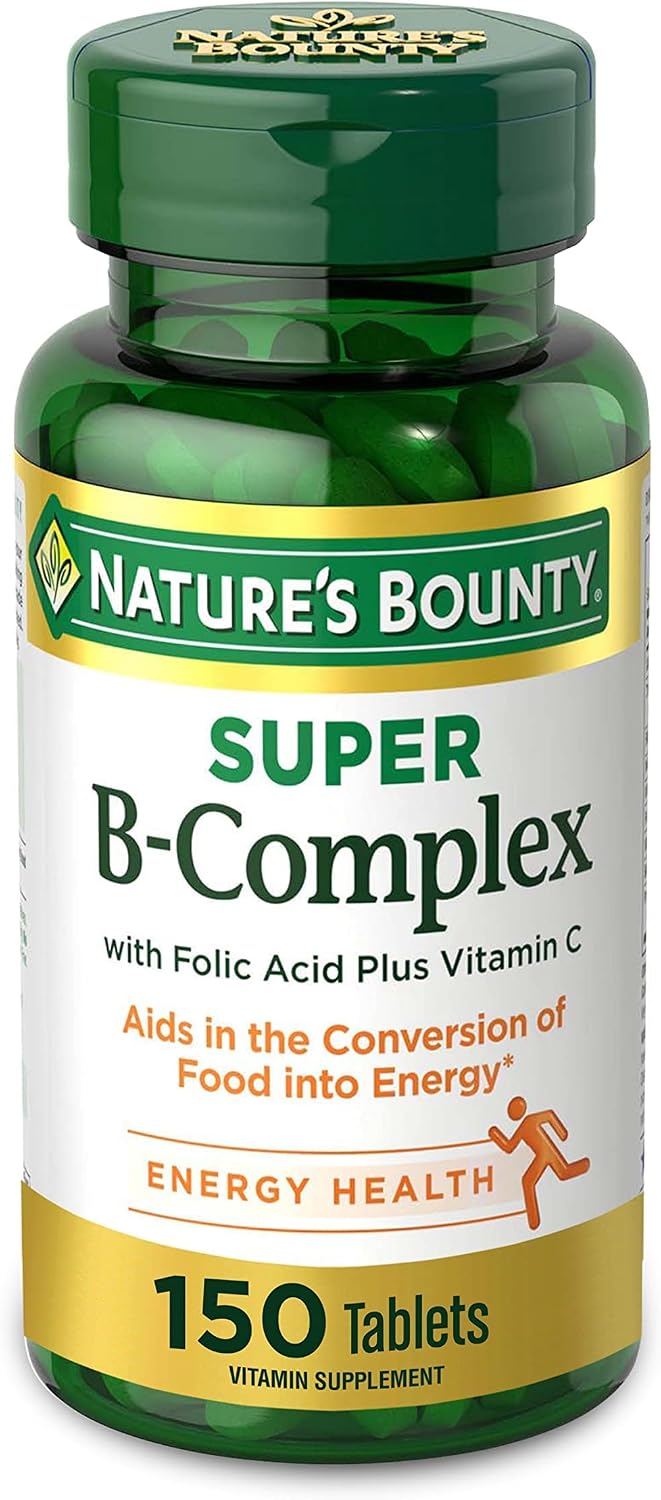 Nature's Bounty Complejo B Super con Vitamina C y Ácido Fólico, Apoyo Inmunológico y Energético - 150 comprimidos