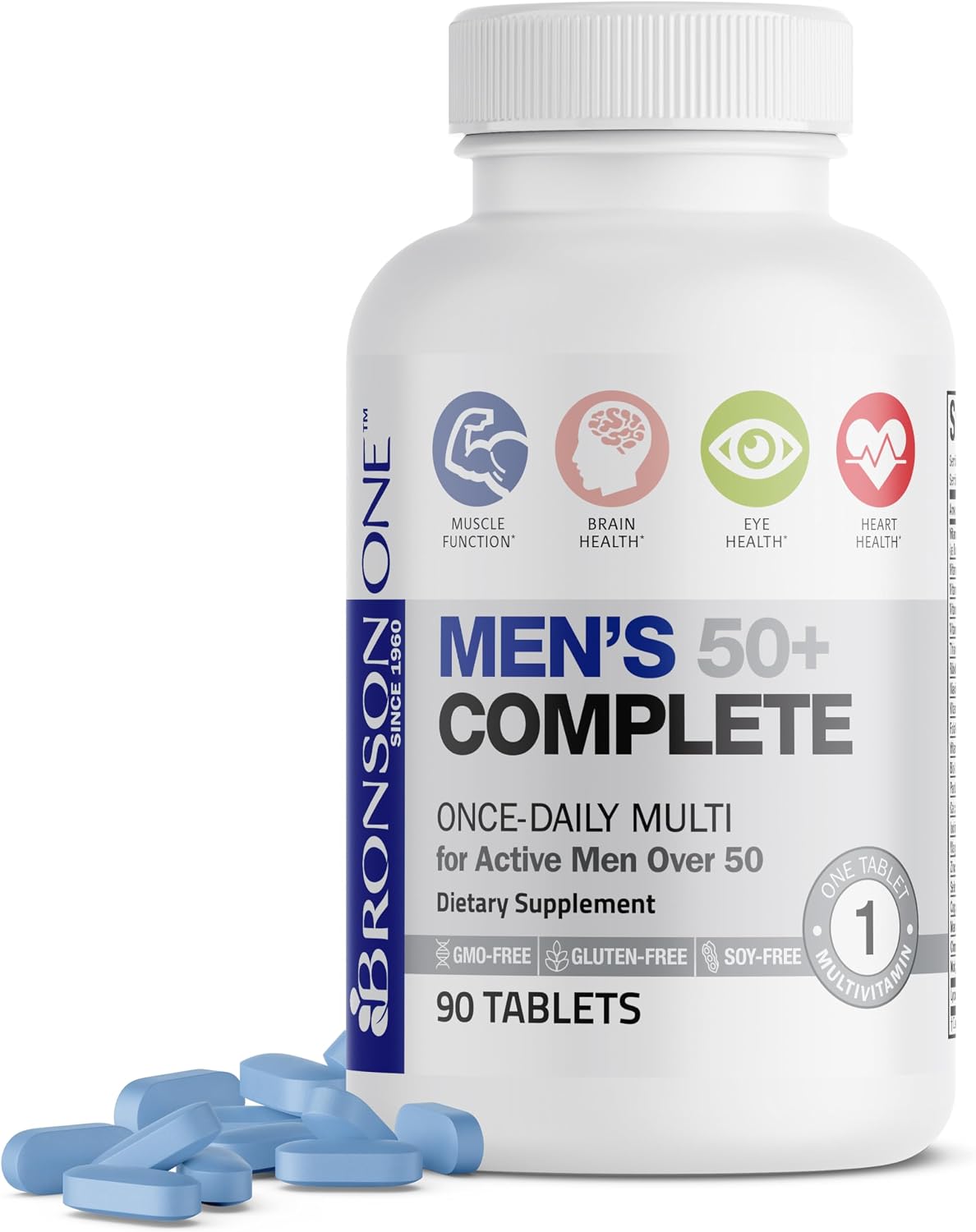 Bronson ONE Daily Multivitamínico para Hombres 50+ Completo, 90 Comprimidos