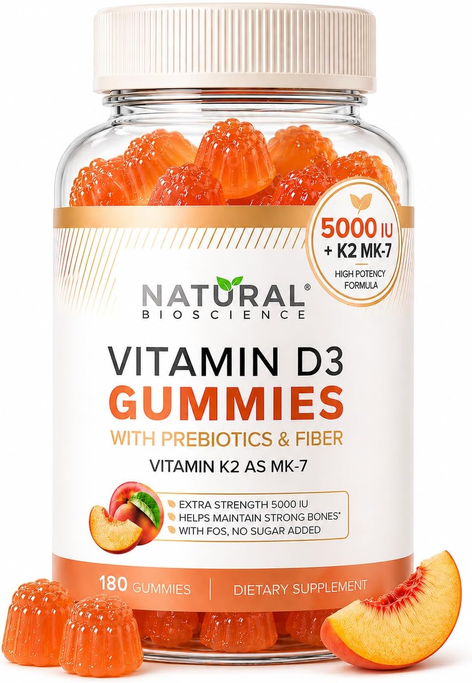 Gominolas de Vitamina D3 y K2 Sin Azúcar - 5000 UI D3 + 80 mcg K2 MK7 - Natural BioScience