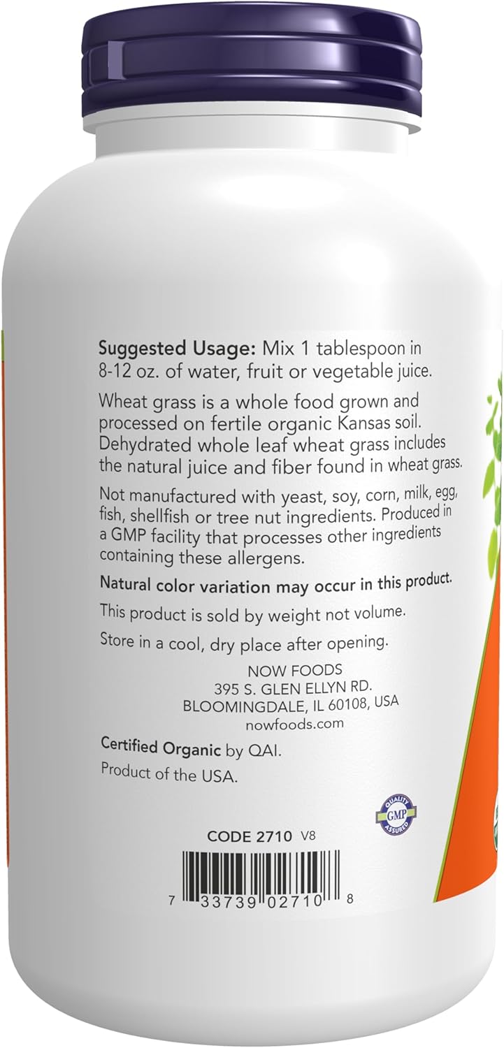 NOW Foods Organic & Non-GMO Wheat Grass Powder, Green Superfood, 255g
