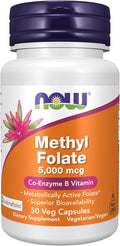 NOW Foods, Metilfolato 5000 mcg, Biodisponibilidad Superior, 50 Cápsulas Veganas