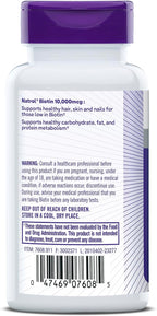 Natrol Biotina 10000mcg, para Cabello, Piel y Uñas Saludables, 200 Comprimidos