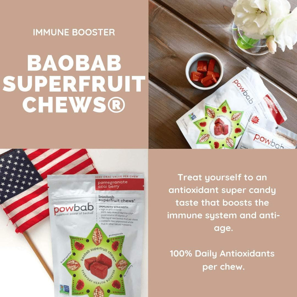 Powbab Baobab Superfruit Chews - 750mg de Polvo Orgánico de Baobab, 30 Masticables