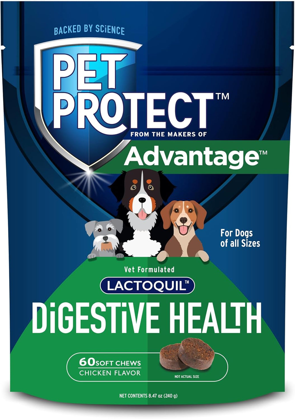 Suplemento para la Salud Digestiva con Probióticos para Perros, Lactoquil formulado por veterinarios, Golosinas blandas sabor a pollo (60 unidades)