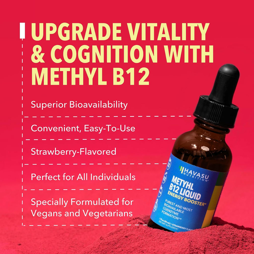 Vitamina B12 Líquida Orgánica - Metilcobalamina - 30 Dosis - Sabor Fresa
