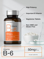 Horbäach Vitamina B6 50mg | 250 Comprimidos | Sin Gluten y No-GMO