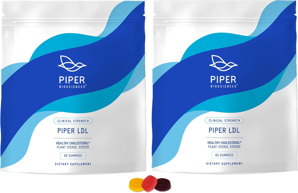 Piper LDL Clinical Strength Gomitas para el Colesterol Saludable (2280 mg de Ésteres de Esteroles Vegetales al Día) - Dos Paquetes de 60 Gomitas, Vegano