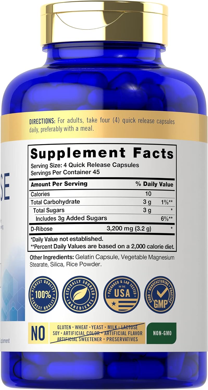 Carlyle Cápsulas de D-Ribosa 3200mg | 180 Cápsulas