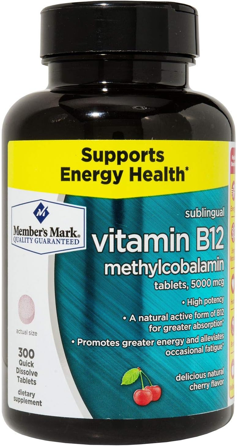 Member's Mark Vitamina B12 Comprimidos de Disolución Rápida, Sabor Cereza (300 unidades, Paquete de 2)
