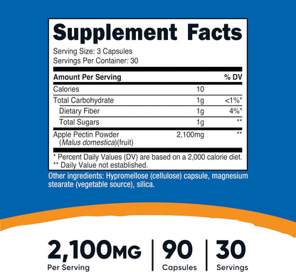 Nutricost Pectina de Manzana Cápsulas 2100mg por dosis, 90 Cápsulas – Image 2