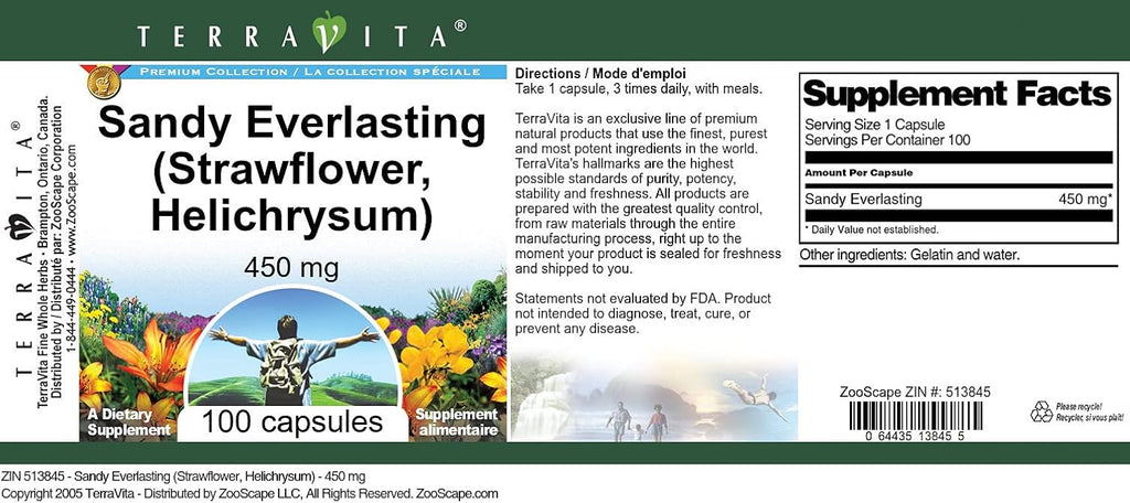 Sandy Everlasting (Strawflower, Helichrysum) - 450 mg (100 Cápsulas)