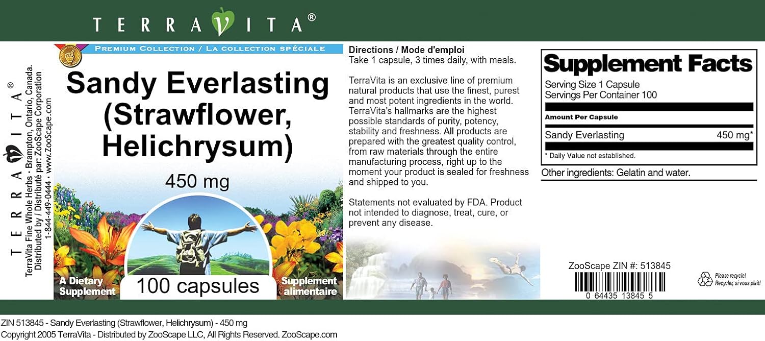 Sandy Everlasting (Strawflower, Helichrysum) - 450 mg (100 Cápsulas)