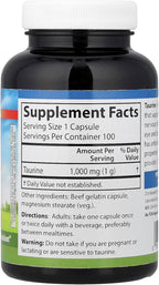 Carlson Taurina, Aminoácido de Forma Libre, 1000 mg, 100 Cápsulas