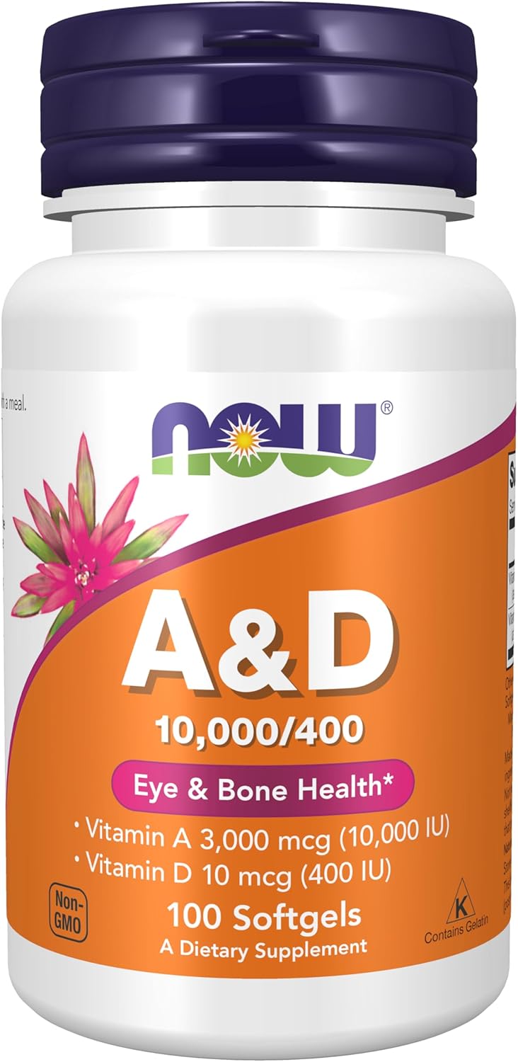 NOW Foods Vitamina A y D 10.000/400 UI, 100 Cápsulas Blandas