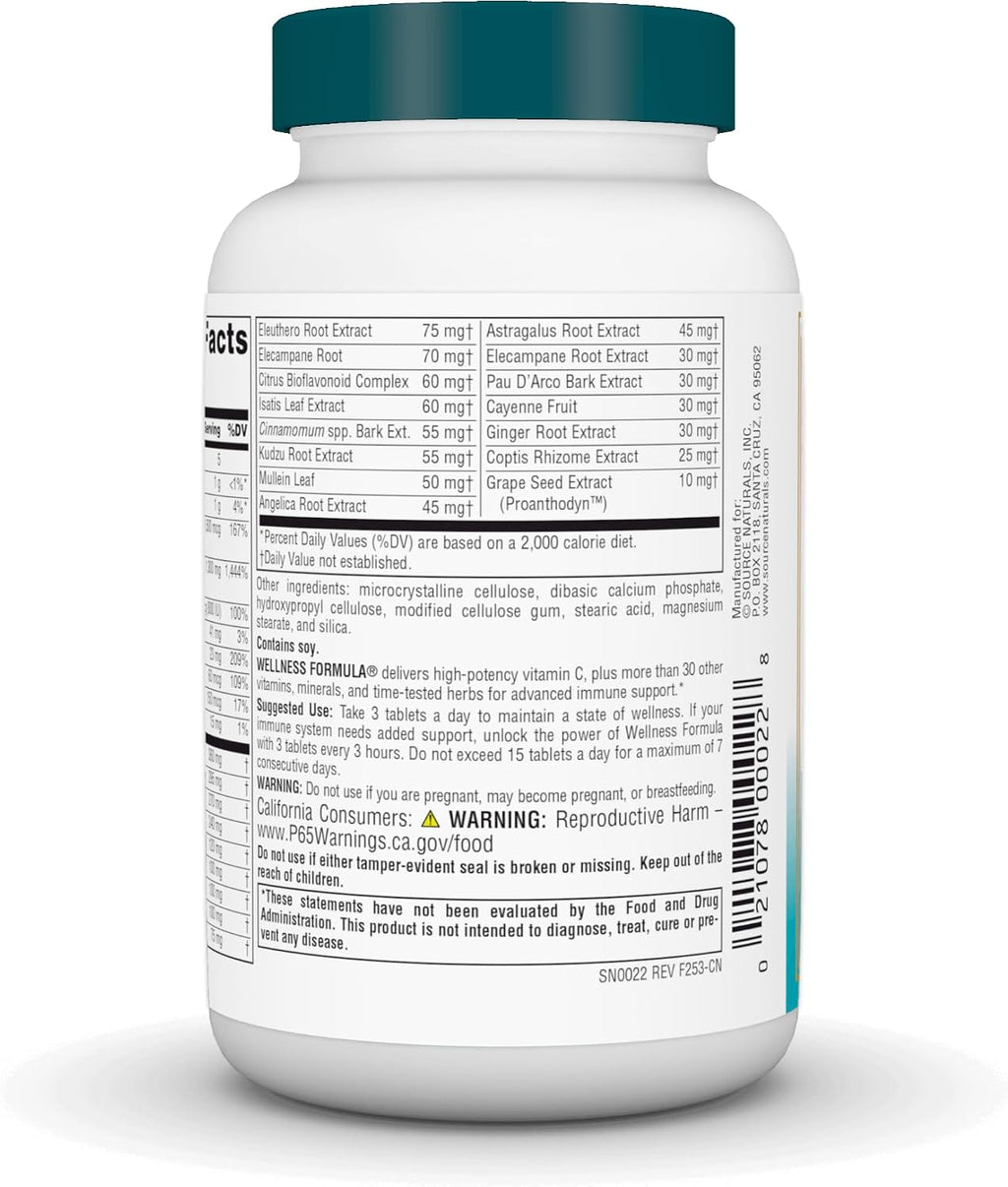 Source Naturals Wellness Formula - Complejo Multivitamínico y Defensa Herbal, 90 Comprimidos