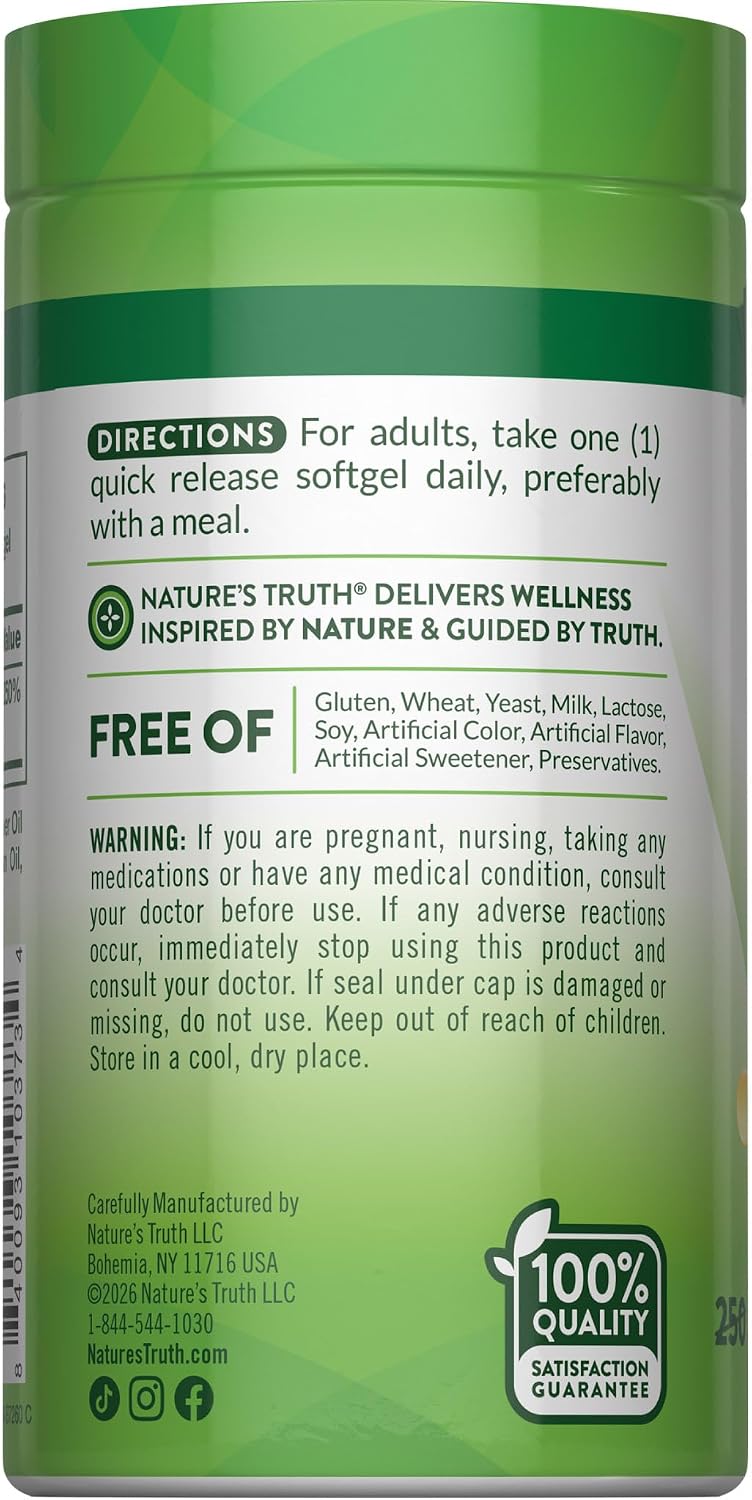 Nature's Truth Vitamina D3 2000 UI | 300 Cápsulas Blandas | Alta Potencia | Sin Gluten y Sin OMG