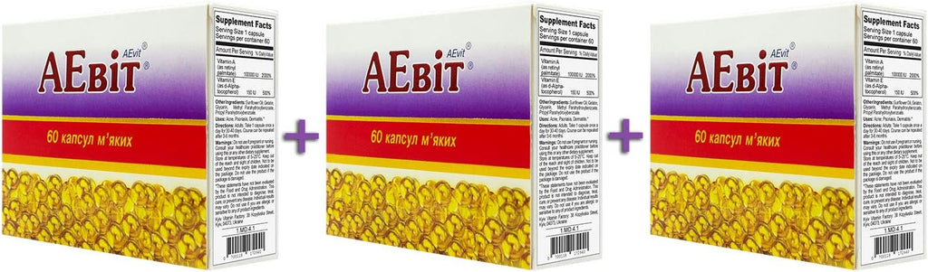 AEvit Complejo de Vitaminas A (100.000 UI) y E (100 mg), 60 cápsulas blandas (Pack de 3)