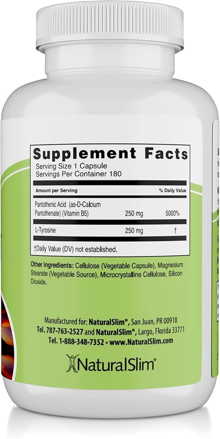 NaturalSlim Stress Defender Suplemento para el Estrés, Fórmula de Equilibrio de Cortisol con Vitamina B5 y L-Tirosina, Apoyo al Sueño y Metabolismo, 180 Cápsulas Vegetales (3 Paquetes)