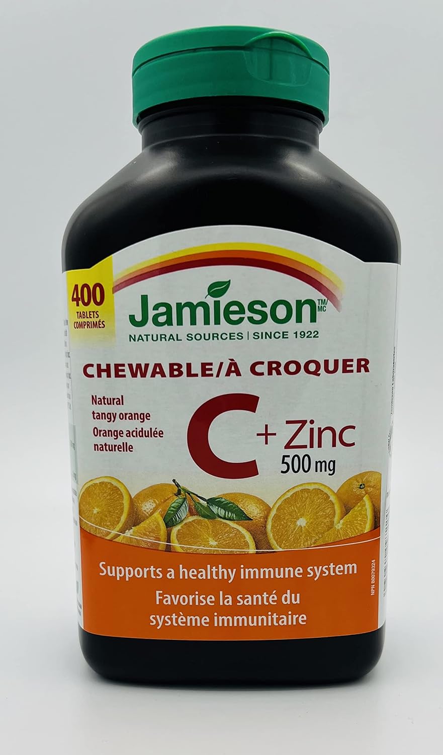 Jamieson Vitamina C + Zinc 600mg Masticable Sabor Naranja Natural - 340 Comprimidos